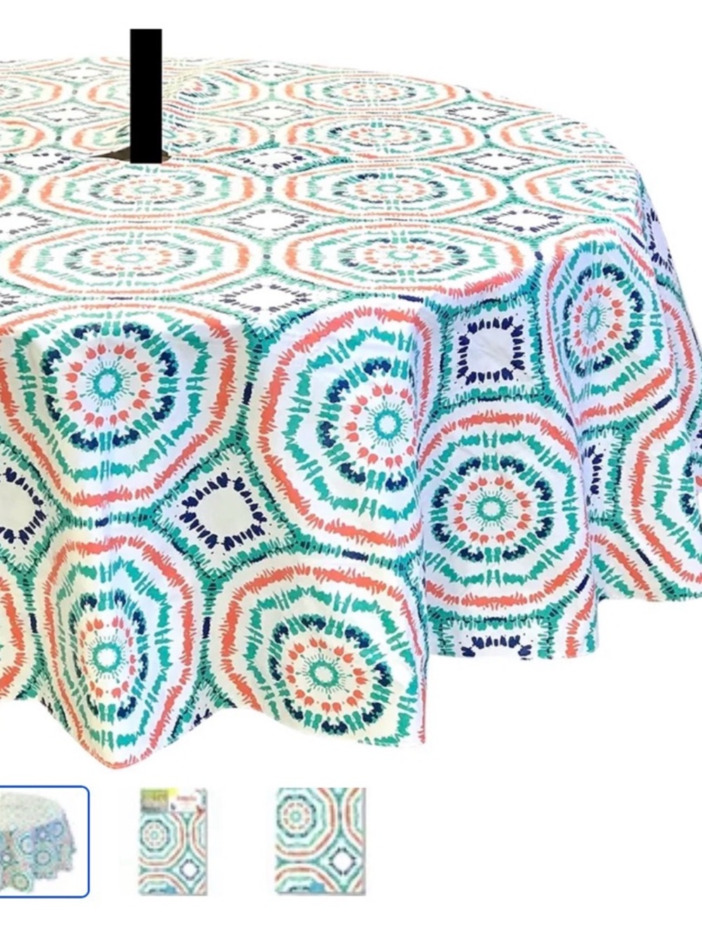 Tie-Dye Summer Vinyl Tablecloth with Umbrella Hole 52" x 70"